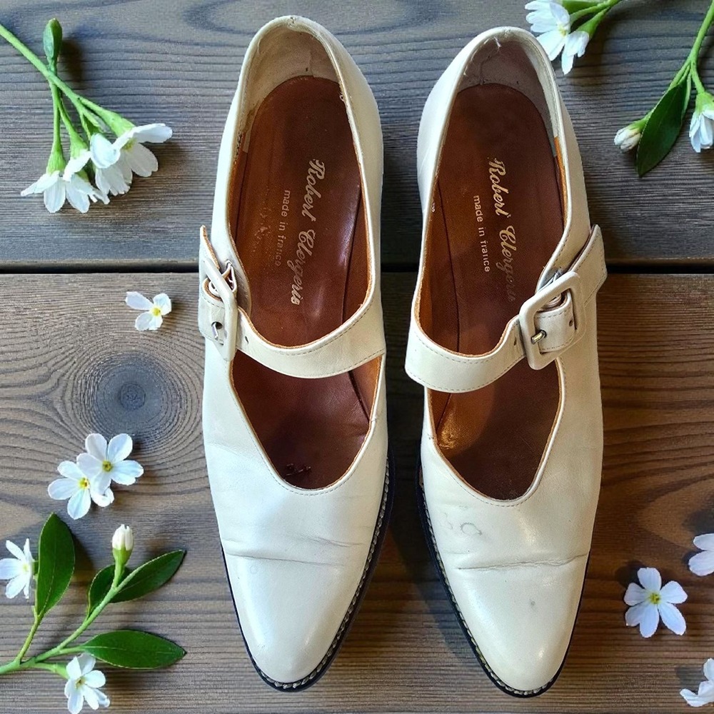 Vintage Robert Clergerie Paris Mary Jane Pumps Made in France White Leather 8.5 - Picture 13 of 16